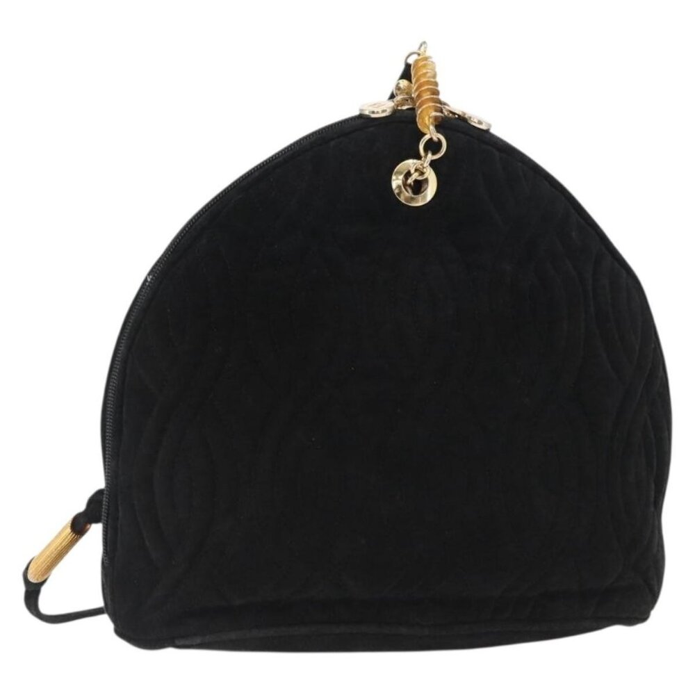 Authentic FENDI Macaroni Shoulder Bag Suede Black Gold